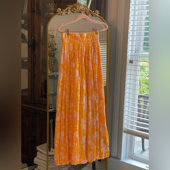 NWT Agua Bendita Hanne Resort Bird Print  Citrus Orange and Pink Flowy Pants - Picture 1 of 14